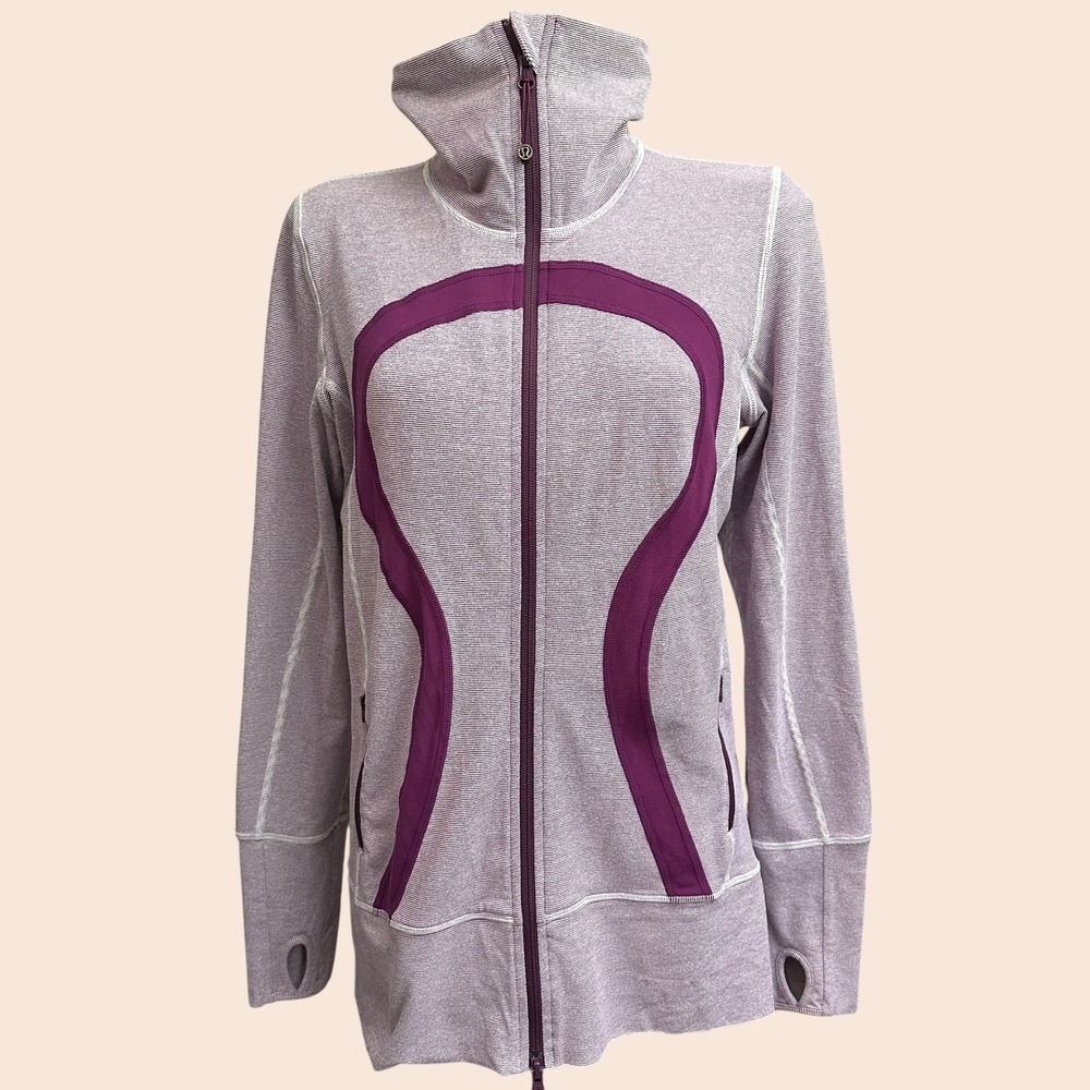 Lululemon Stride Front Logo Full Zip Jacket w/Thumbholes Purple sz 10 Activewear